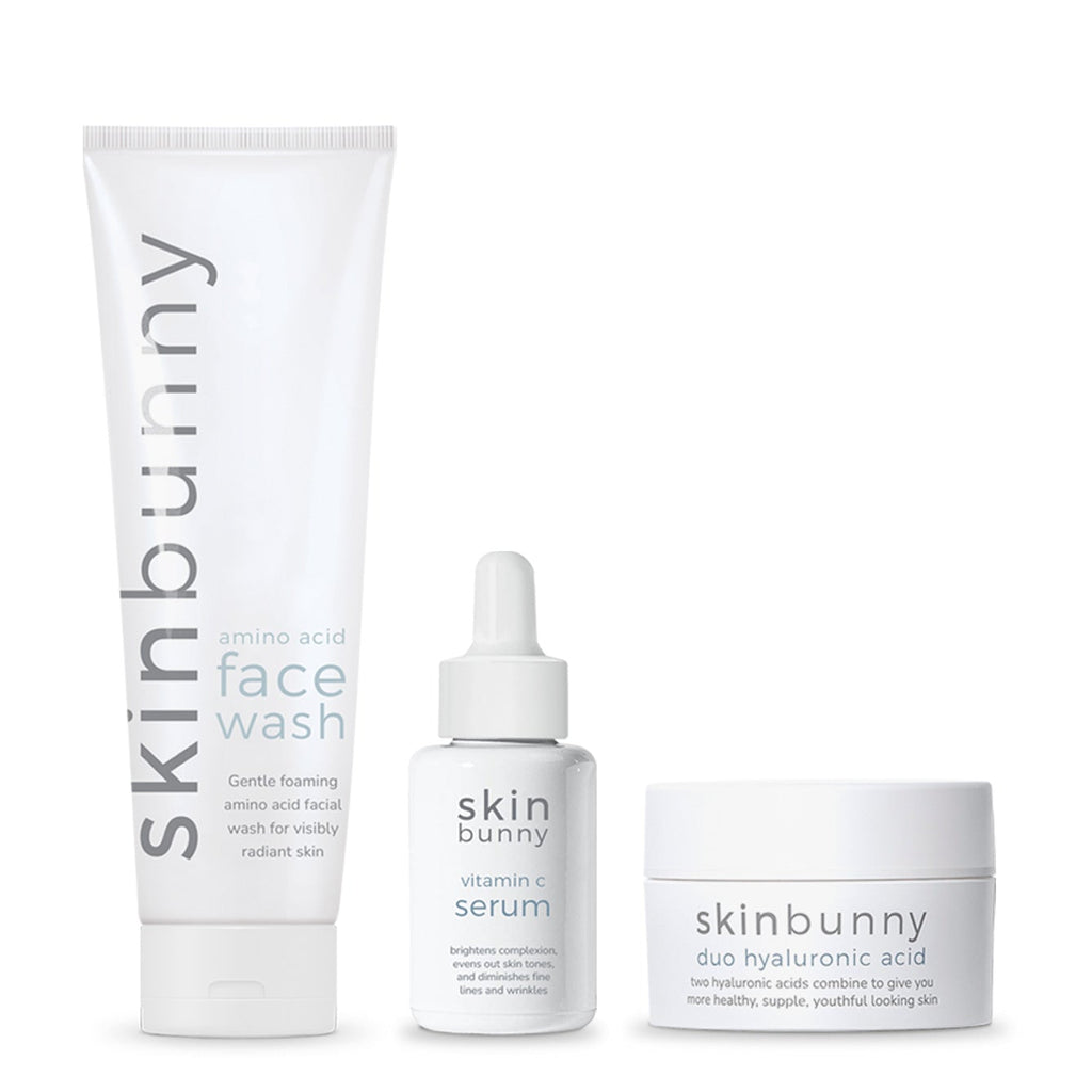 Three skincare products from Skin Bunny on a white background 