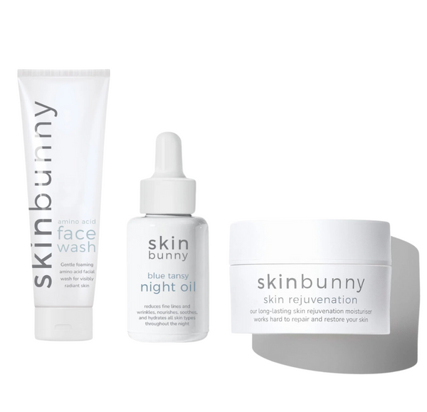 Three skincare products from the brand 'skin bunny' on a white background.